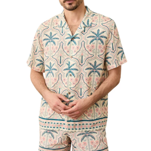 Men's Marine Layer Archive Tencel Linen Resort Button Up Shirt Large Palm Print