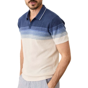 Men's Marine Layer Greyson Sweater Polo Large Navy Oatmeal