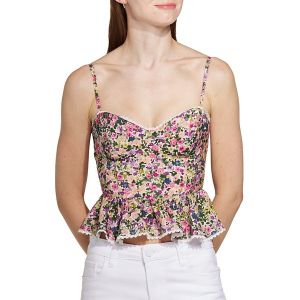 Women's DRESS FORUM Peplum Sweetheart Tank Top Large Pink Green Floral