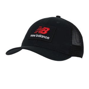 New Balance NB Stacked Patch Logo Trucker Adjustable Hat One Size Black