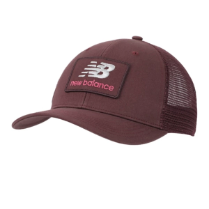 New Balance NB Stacked Patch Logo Trucker Adjustable Hat One Size Faded Plum