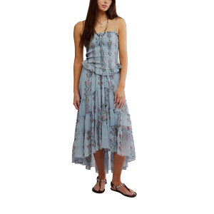 Women's Free People Alejandra Midi Dress XLarge Soft Blue Combo