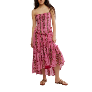 Women's Free People Alejandra Midi Dress Small Hot Pink Combo
