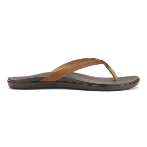 Women's OluKai Ho'opio Leather Flip Flop Sandals 5 Sahara/Dark Java