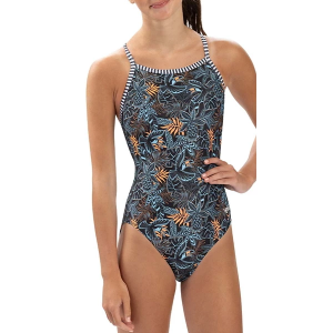Women's Dolfin Uglies Print V Back One Piece Swimsuit Contemporary 36 Hot Tropic