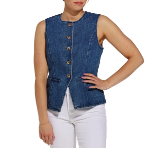 Women's Gilli Button Front Vest Crew Neck Tank Top Small Denim