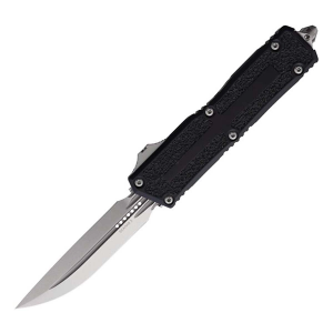 Microtech 1180-10 Scarab II Gen II Stonewashed Double Edge Drop Point OTF Black Automatic Knife