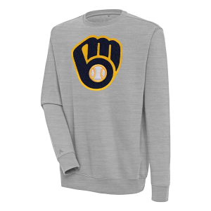 Milwaukee Brewers Antigua Chenille Victory Crew Small Grey Heather