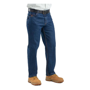 Men's Berne Apparel Flame Resistant 5-Pocket Relaxed Fit Straight Jeans Stone Wash Dark 36 32