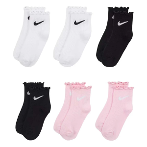 Nike Lettuce Welt Ankle Socks Youth 4/5 White/Black/Pink 6 Packs