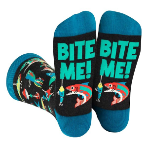 Men's Lavley "Bite Me" Crew Fishing Socks One Size Blue/Black Singles