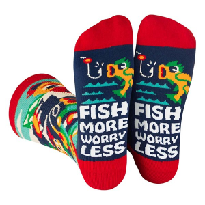 Men's Lavley "Fish More, Worry Less" Crew Fishing Socks One Size Red/Blue Singles
