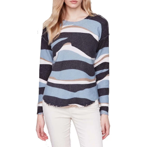 Women's Charlie B Pullover Sweater Reversible Printed Plush Medium Denim