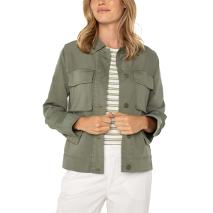 Women's Liverpool Los Angeles Button Front Cargo Jacket Large Martini Olive