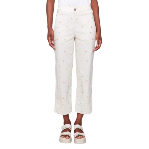 Women's Charlie B Embroidered Cropped Utility Twill Straight Jeans Natural 6 26