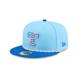 Texas Rangers New Era 2025 Fourth Of July 59Fifty Fitted Hat 7 3/8 Light Blue