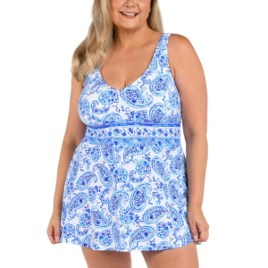 Women's Maxine V-Neck Swim Dress One Piece Swimsuit Sporty 16W Positano Paisley