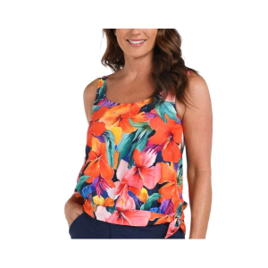 Women's Maxine Banded Scoop Blouson Swim Tankini Sporty 12 Hibiscus Honey