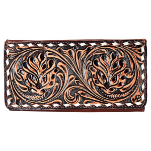 American Darling Genuine Western Leather Hand-Tooled Bifold Wallet Brown