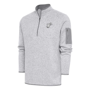 Miami Heat Brushed Metallic Fortune Antigua Long Sleeve 1/4 Zip 4XLarge Light Grey Heather