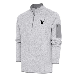 Milwaukee Bucks Brushed Metallic Fortune Antigua Long Sleeve 1/4 Zip 4XLarge Light Grey Heather
