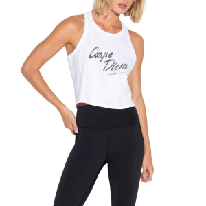 Women's Spiritual Gangster Carpe Diem Jones Racer Crew Neck Tank Top Small White