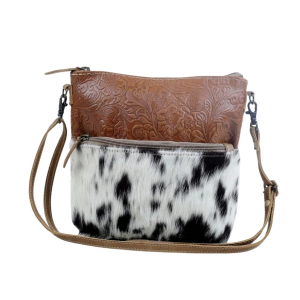 Myra Engraved Crossbody Black White