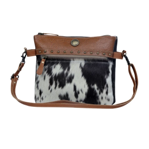 Myra Remarkable Canvas & Hairon Crossbody Black White