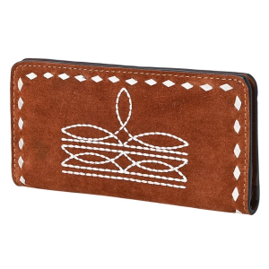 American Darling Genuine Western Suede Boot Stitch Bifold Wallet Brown