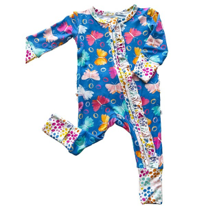 Girls' Laree + Co Korrie Bamboo Zip Convertible Pajamas Baby 6/9 mo. Butterflies