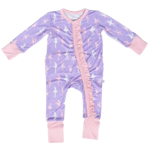 Girls' Laree + Co Lilian Bamboo Ruffle Zip Convertible Pajamas Baby 9/12 mo. Ballerinas