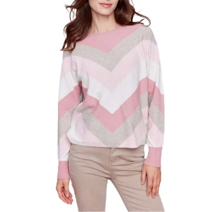 Women's Charlie B Pullover Sweater Mitered Stripe Large Woodrose