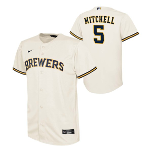 Kids' Milwaukee Brewers Garrett Mitchell #5 Nike Home Jersey Medium White