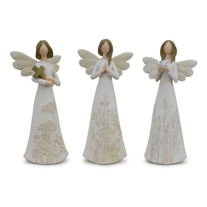 Melrose International Beige Floral Etched Angel Figurine (Set of 3)
