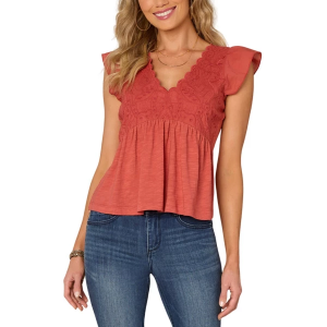Women's Democracy Flutter Sleeve Mixed Media Shirt XSmall Cashmere Rose