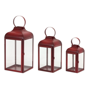 Melrose International Modern Red Metal Lantern (Set of 2)