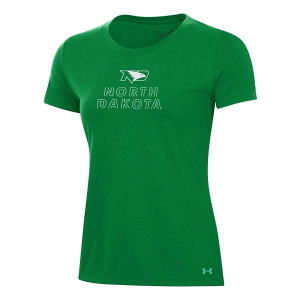 North Dakota Fighting Hawks Under Armour Women's Reigning T-Shirt Large Kelly Green