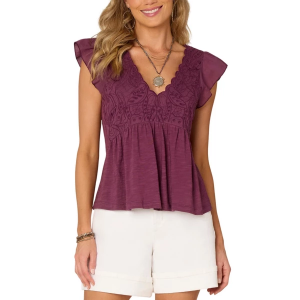 Women's Democracy Flutter Sleeve Mixed Media Shirt XLarge Passion Fruit