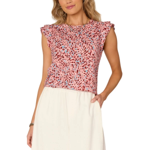 Women's Democracy Double Ruffle Cap Sleeve Sleeveless Shirt XLarge Wine Berry Multi