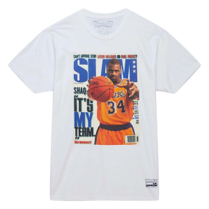 Los Angeles Lakers Shaq Slam Cover Mitchell and Ness T-Shirt XLarge White