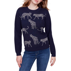 Women's Charlie B Pullover Sweater Animal Print Jacquard Knit Medium Cheetah