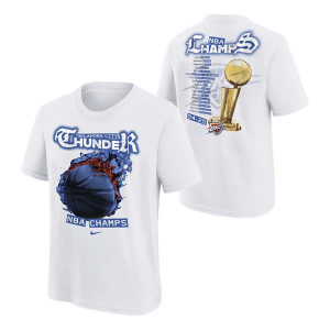 Kids' Oklahoma City Thunder 2025 Finals Champions Parade Nike T-Shirt Large White