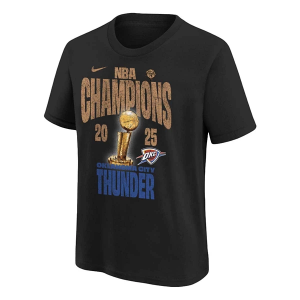 Kids' Oklahoma City Thunder 2025 Finals Champions Confetti Nike T-Shirt XLarge Black