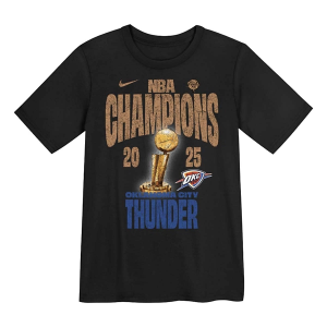 Kids' Oklahoma City Thunder 2025 Finals Champions Confetti Nike T-Shirt 4 Black