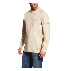 Men's Ariat FR Air Crew Long Sleeve T-Shirt Large Sand Heather