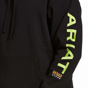 Men's Ariat Rebar Graphic Work Hoodie 2XLarge Tall Black Lime