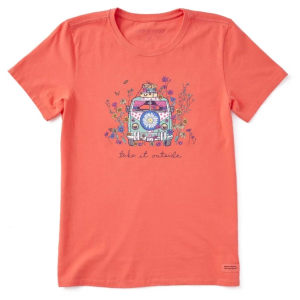 Women's Life is Good Take It Outside Wildflower Van T-Shirt Small Mango Orange