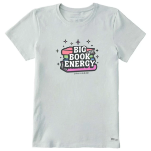 Women's Life is Good Big Book Energy T-Shirt XLarge Fog Gray