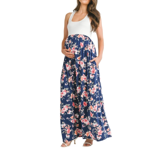 Women's Hello Miz Floral Maxi Dress Large Ivory Navy