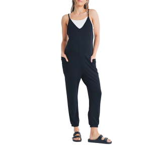Women's Hello Miz French Terry Maternity Jumpsuit Medium Black